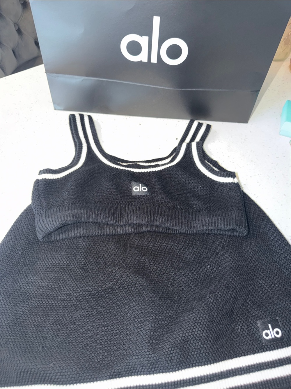 ALO Yoga Black and White Knit Skirt Set